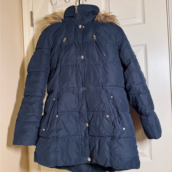 Nautica Dark Blue Puffer Jacket with Faux Fur Hood - Picture 1 of 9